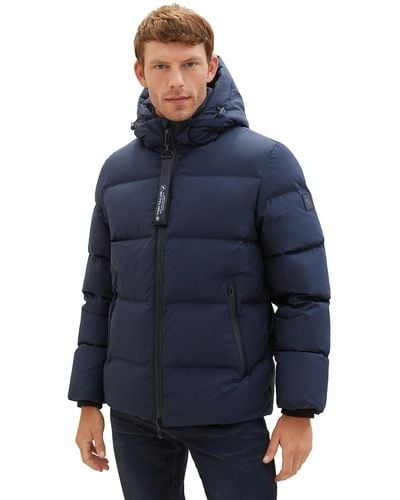 Tom Tailor 1037350 Recycled Down Puffer-Jacke mit Abnehmbarer Kapuze - Blau