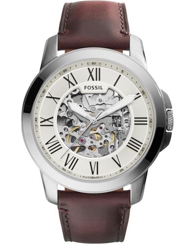 Fossil Grant Auto Automatic Leather Three-hand Watch - Metallic