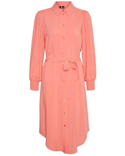 Vero Moda Vmsara Ls Calf Shirt Dress Wvn - Pink