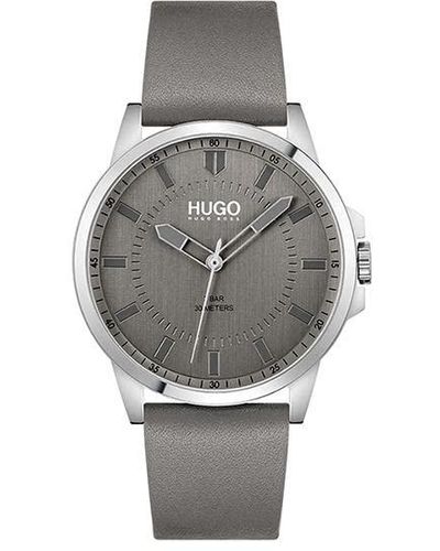 HUGO Analog Quartz Watch With Leather Strap 1530185 - Grey