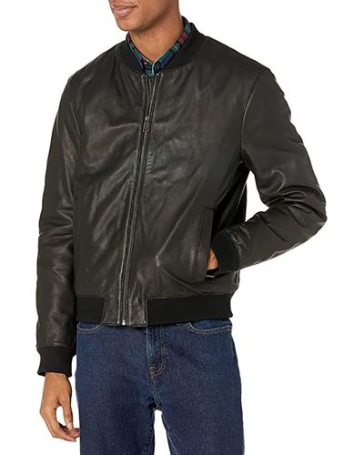 Cole Haan Leather Quilted Lined Varsity Jacket - Black