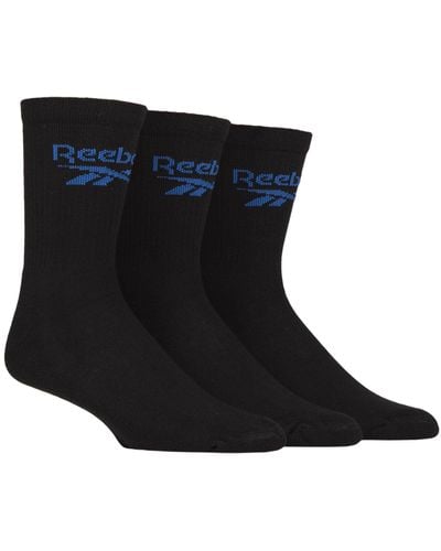 Reebok Unisex 'foundation' Crew Socks - Mens & Ladies, Cotton, Cushioned, Ribbed, Plain With Logo, 3 Pair Multipack Uk Size - Black
