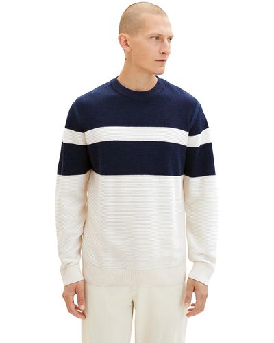 Tom Tailor Colourblock Strick-Pullover aus Baumwolle - Blau