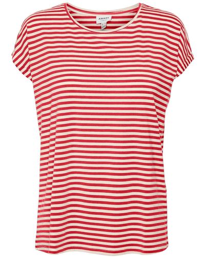Vero Moda Vmava Plain SS Top Stripe Ga Jrs Noos T-Shirt - Rosso