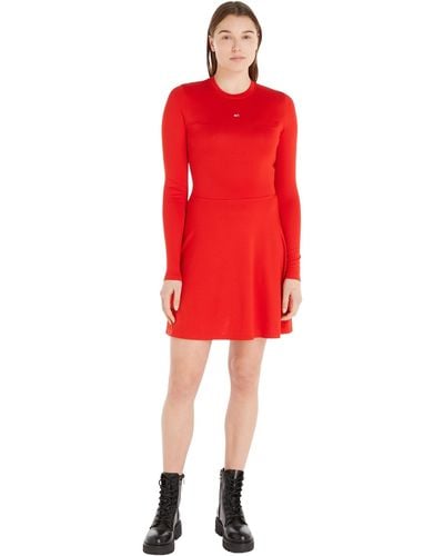 Tommy Hilfiger Abito Donna Fit & Flare iche Lunghe - Rosso