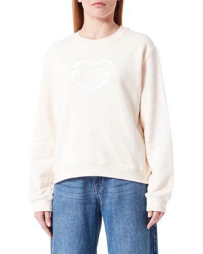 Love Moschino Regular fit Roundneck Long-Sleeved with Heart Holographic Print Sweatshirt - Weiß