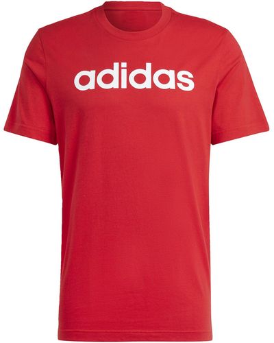 adidas T-shirt avec logo brodé linéaire en jersey Essentials - Rouge