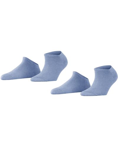 Esprit Uni 2-Pack socquettes femme coton biologique durable blanc noir plus de couleurs chaussettes basses courtes fines été sans motif - Bleu