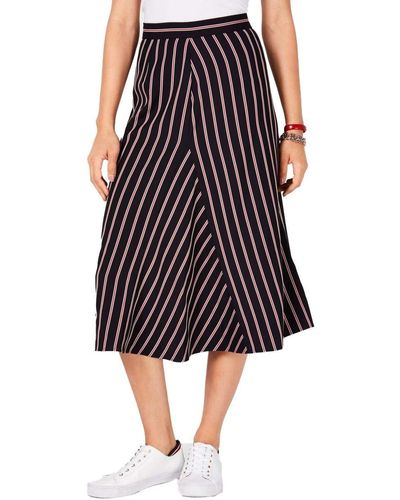 Tommy Hilfiger Woven Midi Length Striped Sportswear Skirt Dress - Black