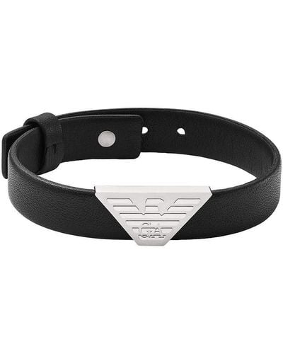 Emporio Armani Armband Logoplakette Leder schwarz