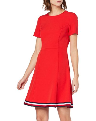 Tommy Hilfiger Angela Global STP Dress SS Slv Vestido - Rojo