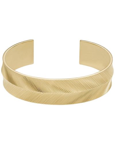 Fossil Women's Bangle Harlow Linear Texture Stainless Steel Gold-tone - Natural
