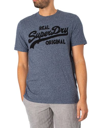 Superdry Vintage T-Shirt mit Logo-Stickerei Frost Marineblau Gesprenkelt XXXL
