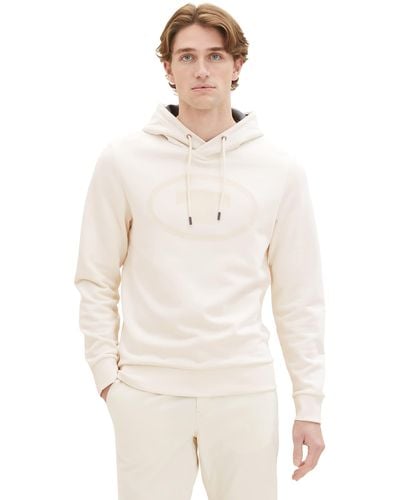 Tom Tailor 1037799 Hoodie Sweatshirt mit Logo-Print aus Baumwolle - Weiß