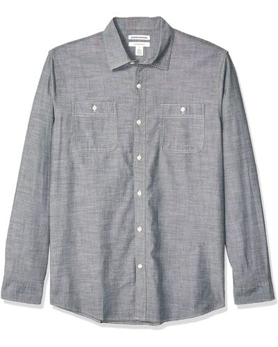 Amazon Essentials Regular-fit Chambray Shirt Met Lange Mouwen,grijs,xs
