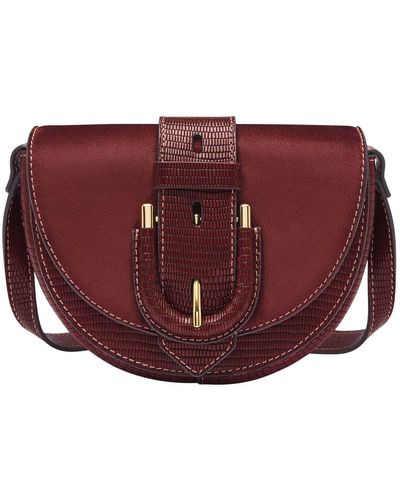 Fossil Harwell Lizard Effect Embossed Leather Small Flap Crossbody - Red