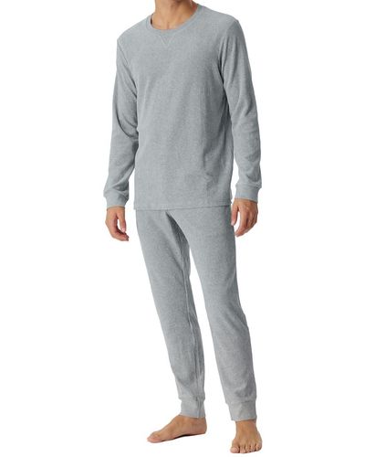 Schiesser Schlafanzug lang warme und weiche Winterware-Kord Pyjamaset - Grau