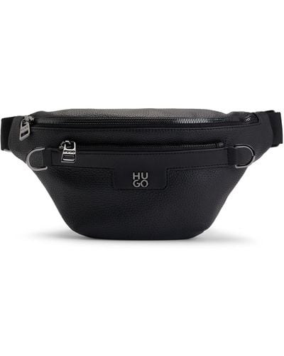 HUGO S Nesh Bumbag Belt Bag In Faux Leather With Metallic Stacked Logo Size One Size - Black