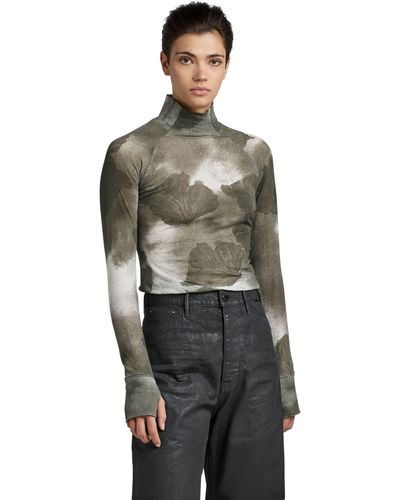 G-Star RAW Turtle Neck Slim Allover Printed Top - Gris