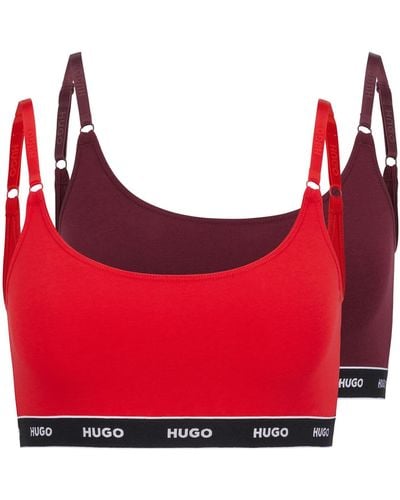 HUGO S Bralette Monogram Stacked-logo Bikini Top With Branded Band in Pink