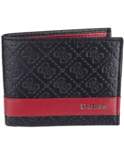 Guess Leder Slim Bifold Geldbörse Schwarz Rot Einheitsgröße - Mehrfarbig