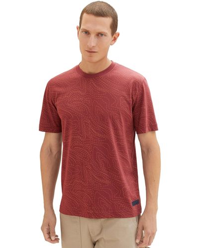 Tom Tailor 1037837 Klassisches T-Shirt mit Allover-Print - Rot