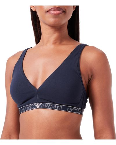 Emporio Armani Padded Bralette with Removable Pads and Essential Studs Logo - Blau