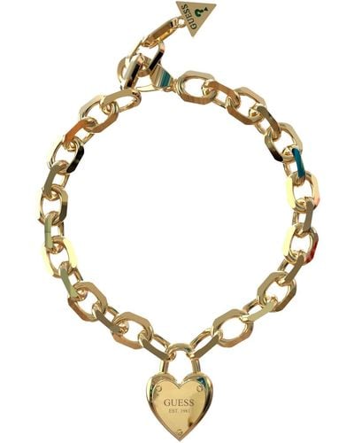 Guess All You Need is Love Heart Lock Chain Bracelet S Yellow Gold - Mettallic