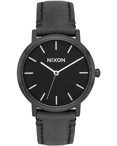 Nixon Erwachsene Analog Quarz Uhr mit Leder Armband A1199-2345-00 - Schwarz