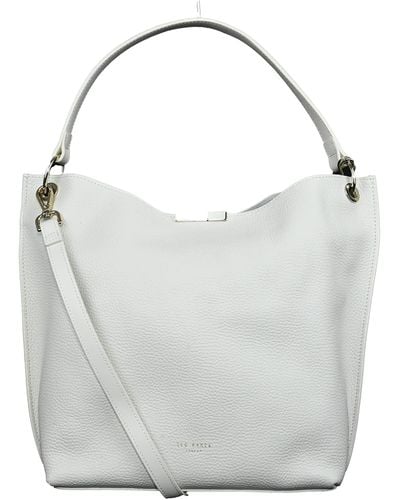 Ted Baker London Candiee Soft Grain Faceted Bar Hobo Leather Bag In Ivory Cream - White