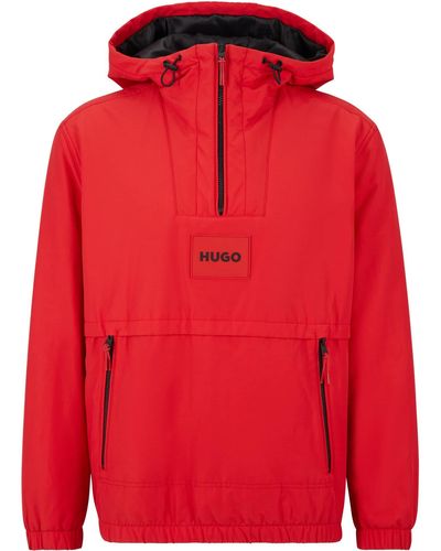 HUGO Breaker2311 Windbreaker aus wasserabweisendem Baumwoll-Mix mit Logo-Label aus Silikon Hellrosa XL - Rot