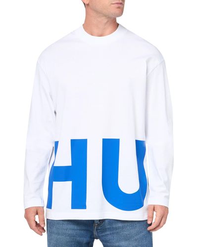 HUGO Block Letter Logo Long Sleeve Cotton Shirt T - White