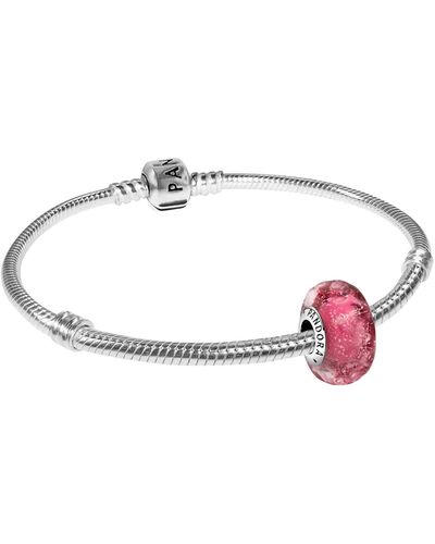 PANDORA Armband Silber 925 Welliges Pink Muranoglas zauberhafter Silberschmuck für Frauen - Schwarz