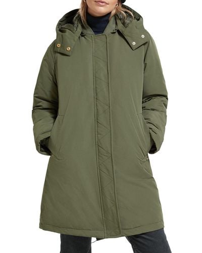 Scotch & Soda Water Repellent Mid Length Parka With Repreve Filling - Green
