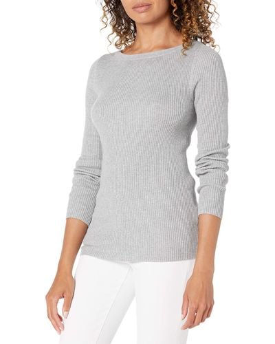 Amazon Essentials Lightweight Ribbed Long-sleeve Boat Neck Slim-fit Sweater - Gray
