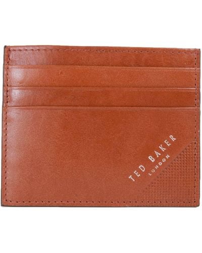 Ted Baker Raffle Embossed Corner Leather Card Holder - Brown