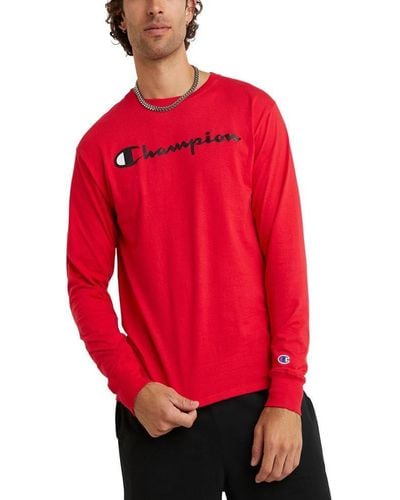Champion Mens Classic Long-sleeve Cotton Tee Assorted Logos - Red