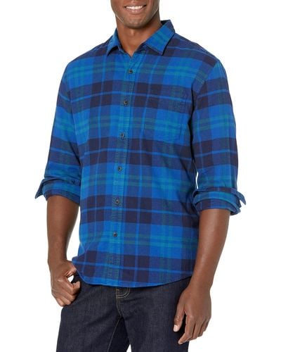 Amazon Essentials Flanellen Overhemd Met Lange Mouwen - Blauw