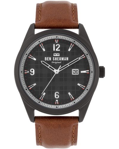 Ben Sherman S Analogue Classic Quartz Watch With Leather Strap Wb040tb - Black