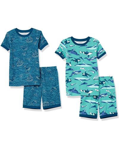 Amazon Essentials Conjuntos de Pijama Ceñidos de Algodón Niño - Azul
