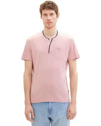 Tom Tailor 1036367 Serafino T-Shirt mit Brusttasche - Pink