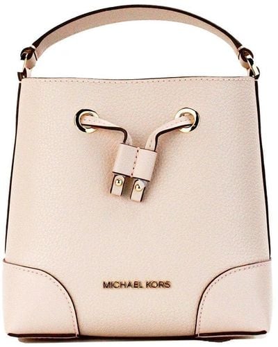 Michael Kors Mercer Small Powder Blush Pebble Leather Bucket Crossbody Bag Purse - Natural