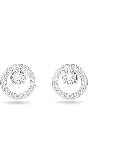 Swarovski Creativity Small Circle Pierced Stud Earrings With White Crystals On A Rose-gold Tone Plated Post And Secure Back Closure - Metallic