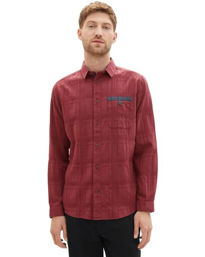 Tom Tailor 1037455 Regular Fit Dobby Karo-Hemd mit Brusttasche - Rot