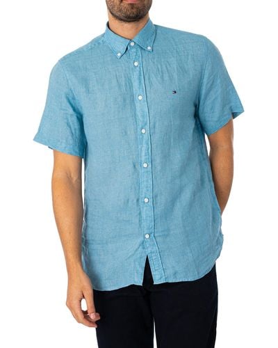 Tommy Hilfiger Pigment Dyed Linen RF Shirt S/S MW0MW35207 Freizeithemden - Blau