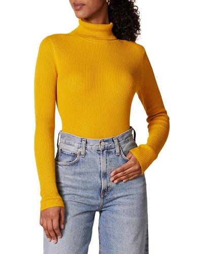 Amazon Essentials Jersey Entallado Ligero con Cuello Alto y ga Larga Mujer - Amarillo