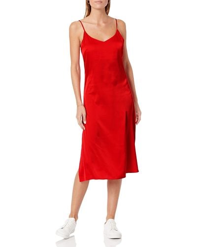 The Drop Ana Silky V-neck Midi Slip Dress Dress - Red