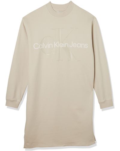 Calvin Klein Glossy Monogram Crew Neck Casual Dress - Weiß