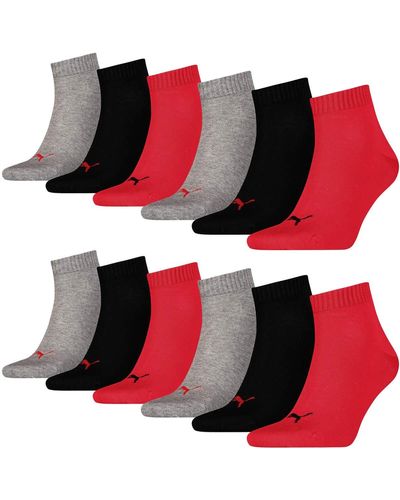 PUMA 12 Pair Trainer Quarter Socks S & Ladies - Red