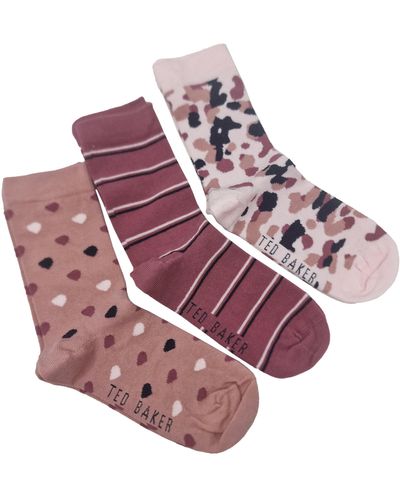Ted Baker Maxfive Assorted Three Pack Of Ankle Socks Uk 4-8 Eur 37-42 Ladies - Purple